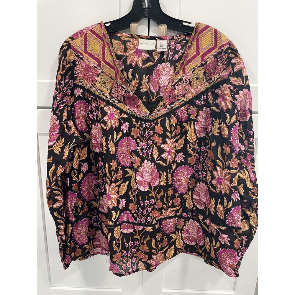 Rachel Zoe Sz L Women's Top Shirt Blouse Boho Embroidered Peasant‎ AK115